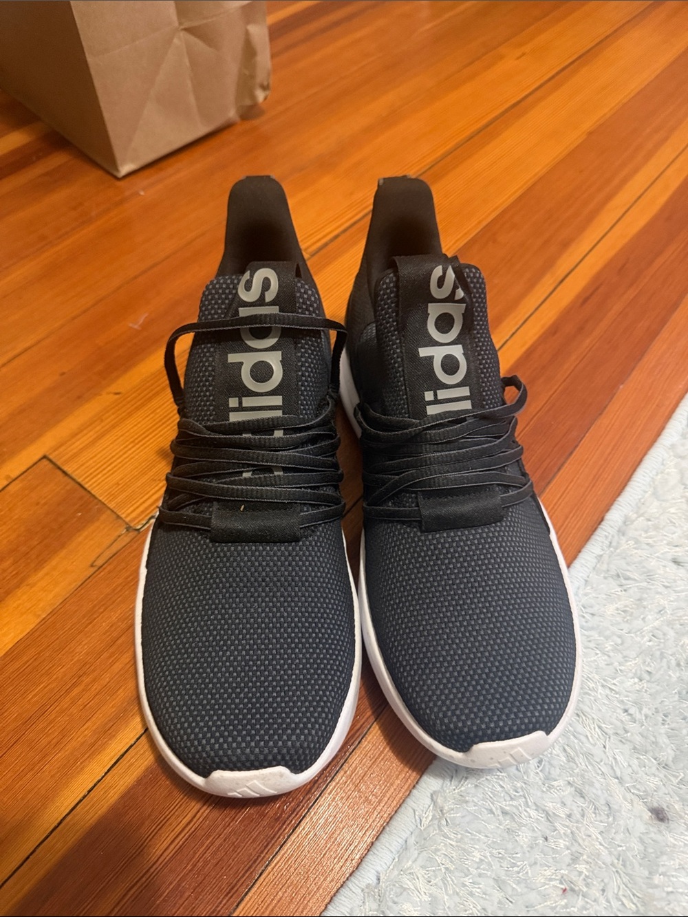 adidas Black Knit Lace-Up Athletic Sneakers with White Sole